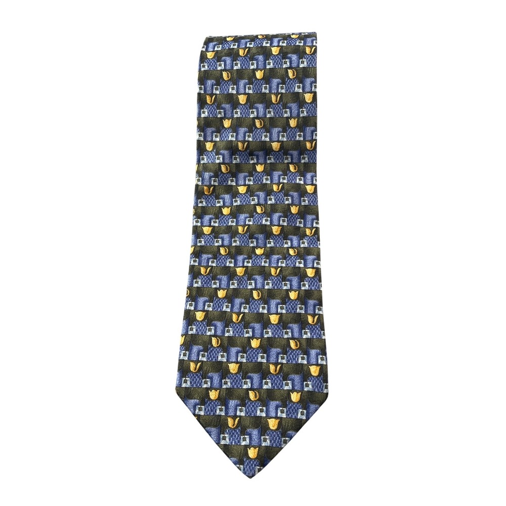 Ermenegildo Zegna Necktie Geometric Blue Yellow Pattern Men's Designer Tie
